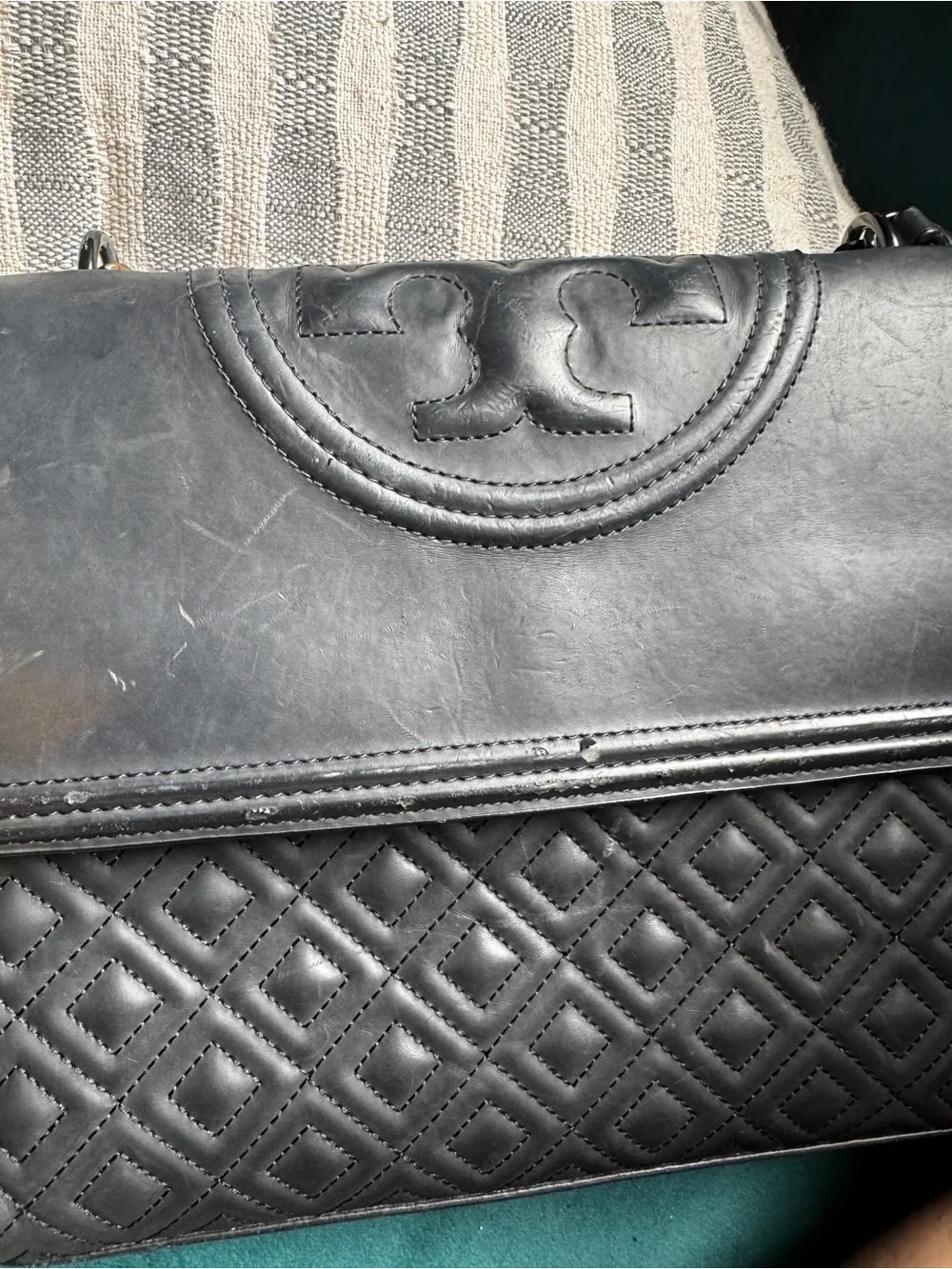 Tory Burch Black Quilted Leather Chain Crossbody Shoulder Bag